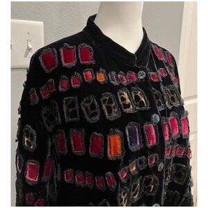 Chico's Design Black Patchwork Velvet Jacket, Long Sleeve, Size 3, or XL